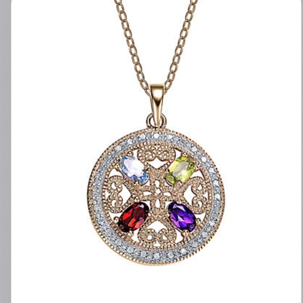 Gemstone 14K Over Silver Pendant